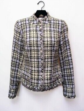 Alison Taylor Size 4 Vintage Tweed Jacket Blazer Black White Purple Old Money